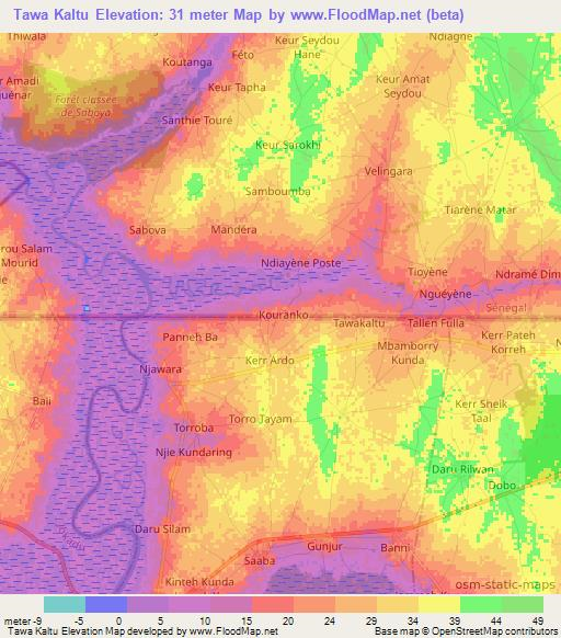 Tawa Kaltu,Gambia Elevation Map