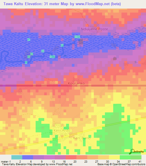 Tawa Kaltu,Gambia Elevation Map