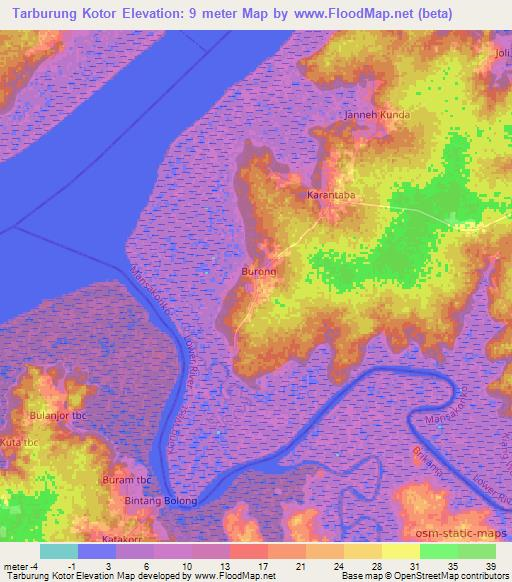 Tarburung Kotor,Gambia Elevation Map