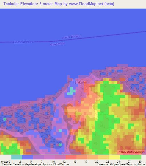 Tankular,Gambia Elevation Map