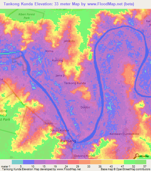 Tankong Kunda,Gambia Elevation Map
