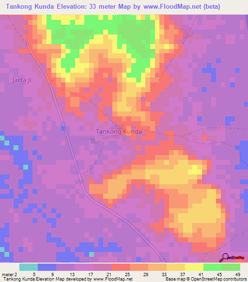 Tankong Kunda,Gambia Elevation Map