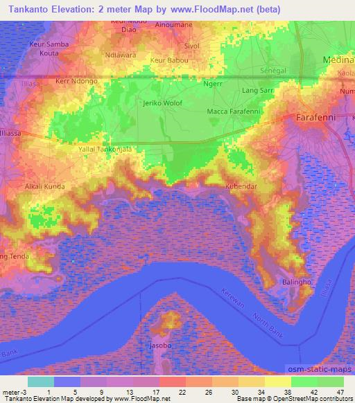 Tankanto,Gambia Elevation Map