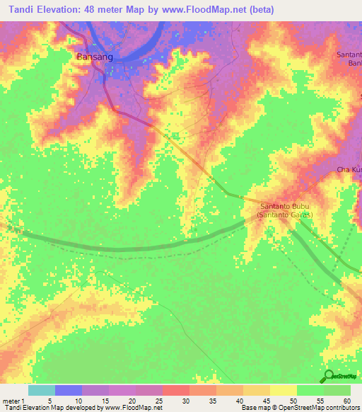Tandi,Gambia Elevation Map