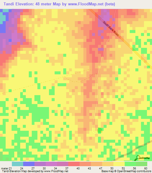 Tandi,Gambia Elevation Map