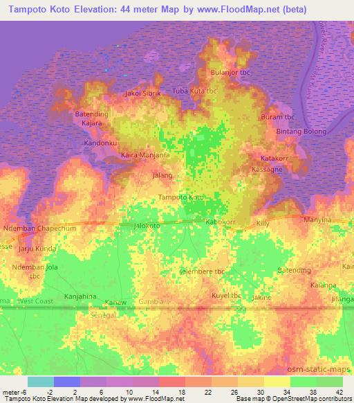 Tampoto Koto,Gambia Elevation Map