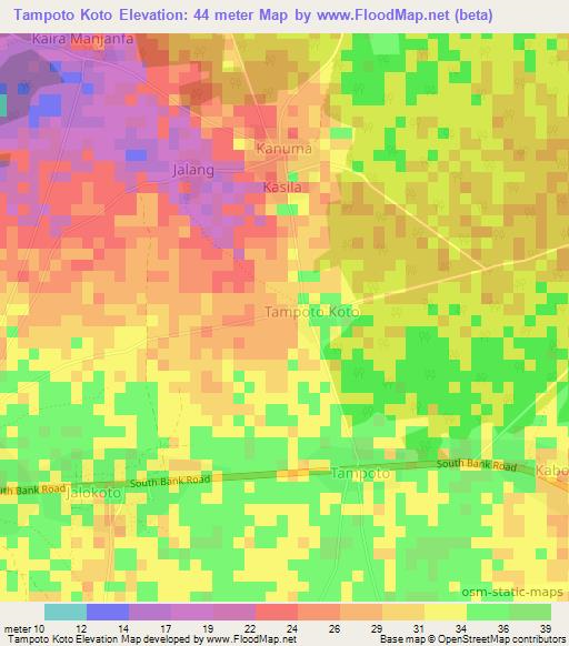 Tampoto Koto,Gambia Elevation Map