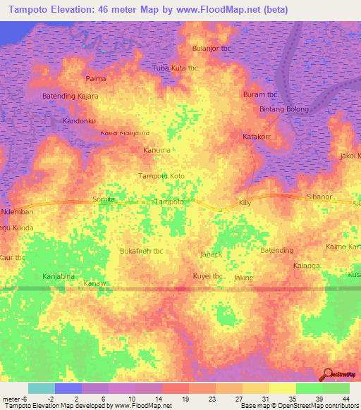 Tampoto,Gambia Elevation Map
