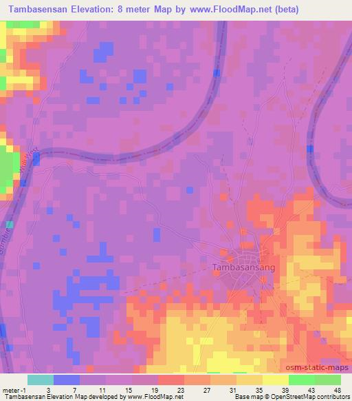 Tambasensan,Gambia Elevation Map