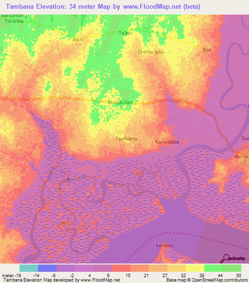 Tambana,Gambia Elevation Map