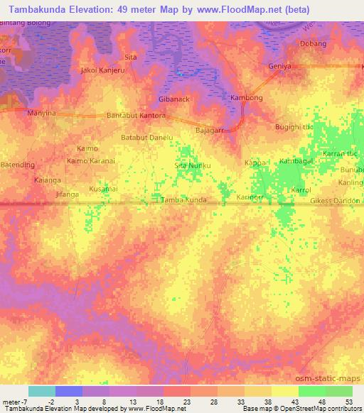 Tambakunda,Gambia Elevation Map