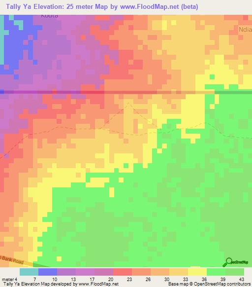 Tally Ya,Gambia Elevation Map