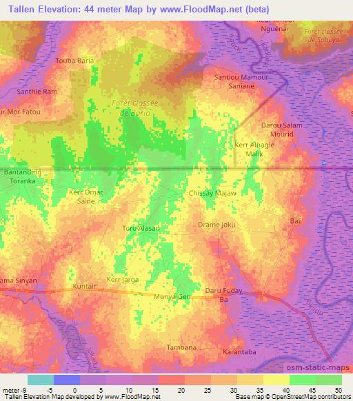 Tallen,Gambia Elevation Map