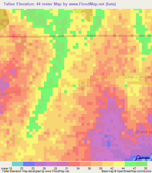 Tallen,Gambia Elevation Map