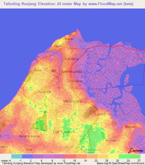 Talinding Kunjang,Gambia Elevation Map