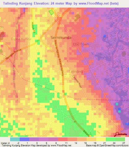 Talinding Kunjang,Gambia Elevation Map
