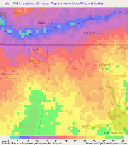 Talen Pol,Gambia Elevation Map