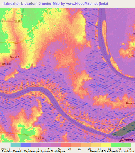 Taindaitor,Gambia Elevation Map
