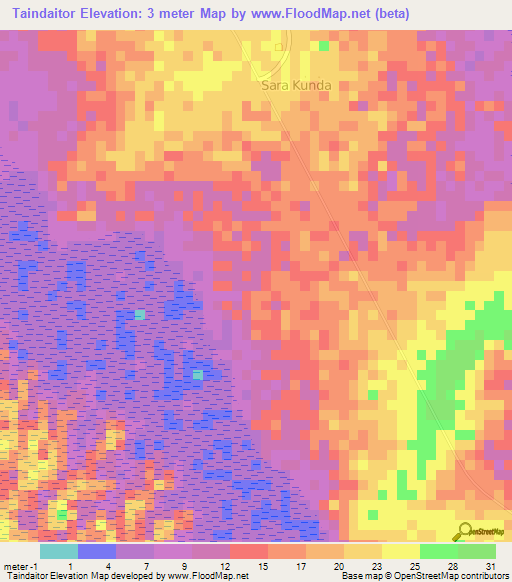 Taindaitor,Gambia Elevation Map
