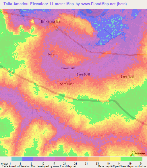 Taifa Amadou,Gambia Elevation Map