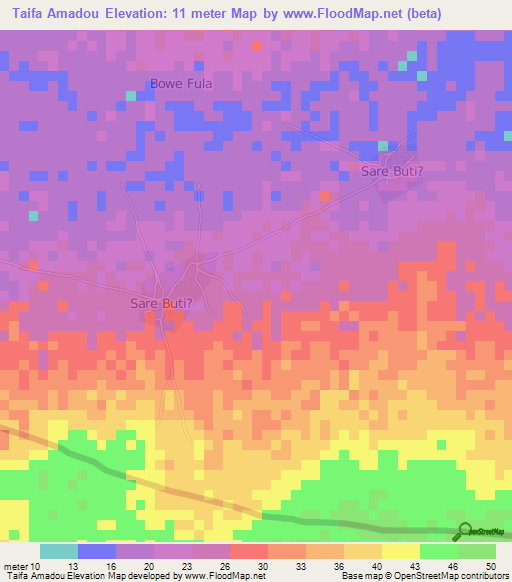 Taifa Amadou,Gambia Elevation Map