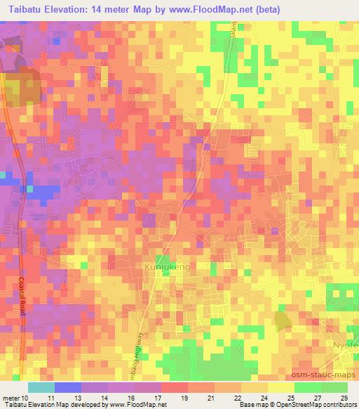 Taibatu,Gambia Elevation Map
