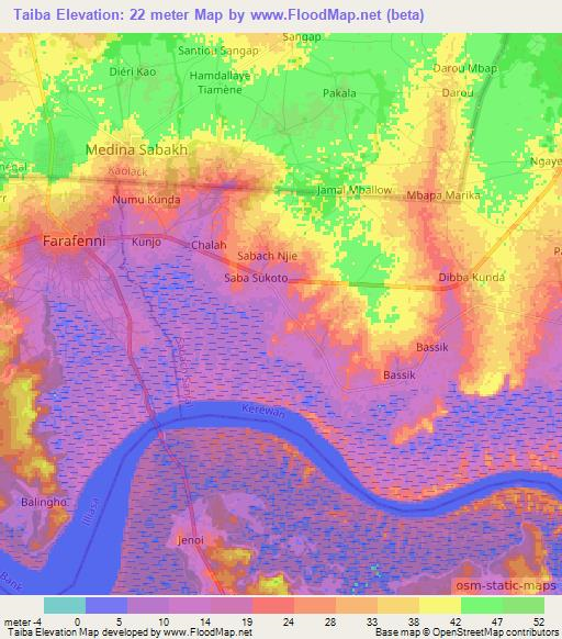 Taiba,Gambia Elevation Map