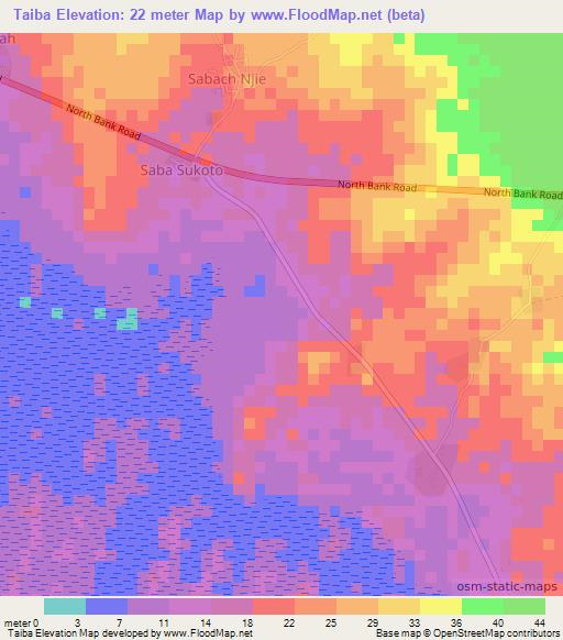 Taiba,Gambia Elevation Map