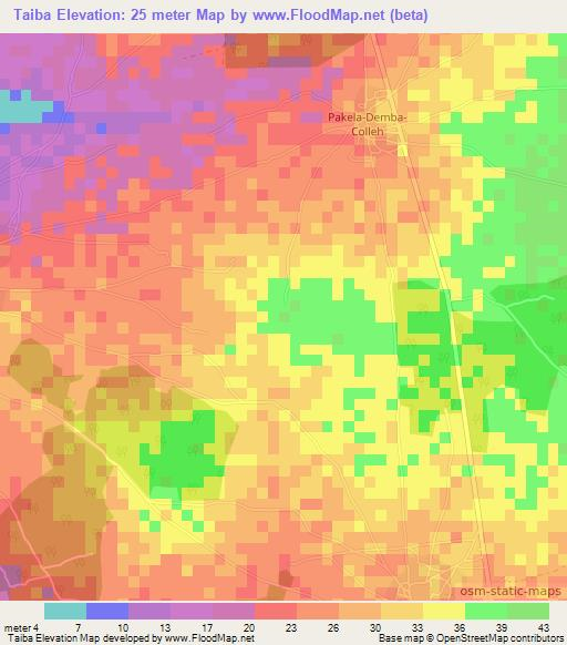 Taiba,Gambia Elevation Map