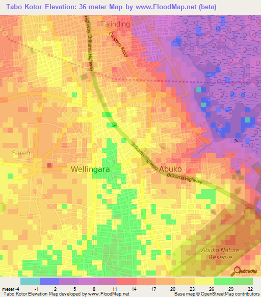 Tabo Kotor,Gambia Elevation Map