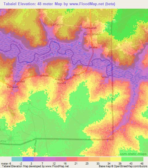 Tabaiel,Gambia Elevation Map