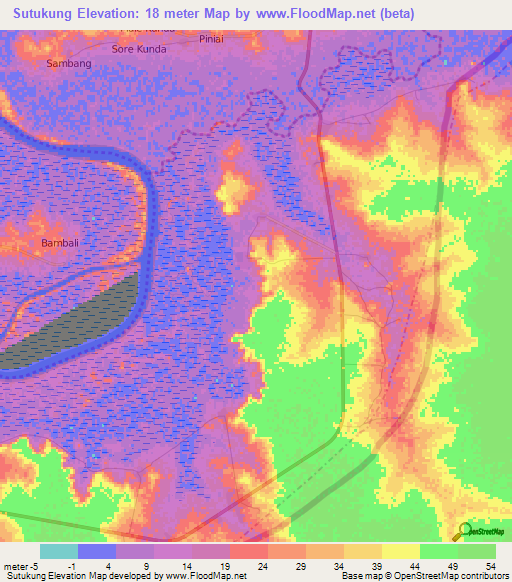 Sutukung,Gambia Elevation Map