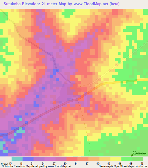 Sutukoba,Gambia Elevation Map