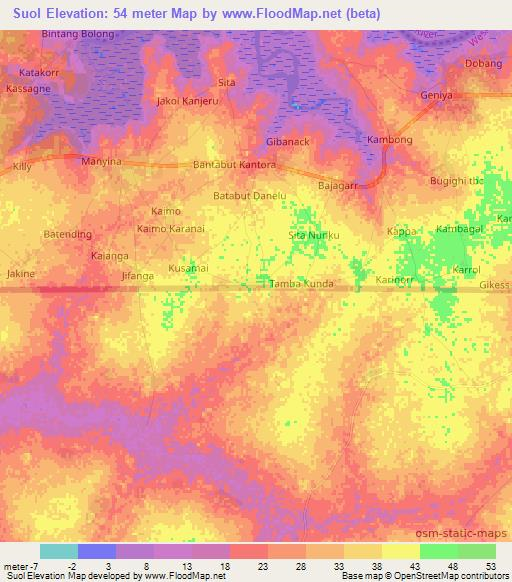 Suol,Gambia Elevation Map