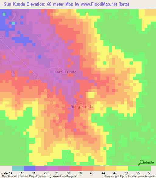 Sun Kunda,Gambia Elevation Map