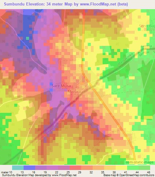 Sumbundu,Gambia Elevation Map