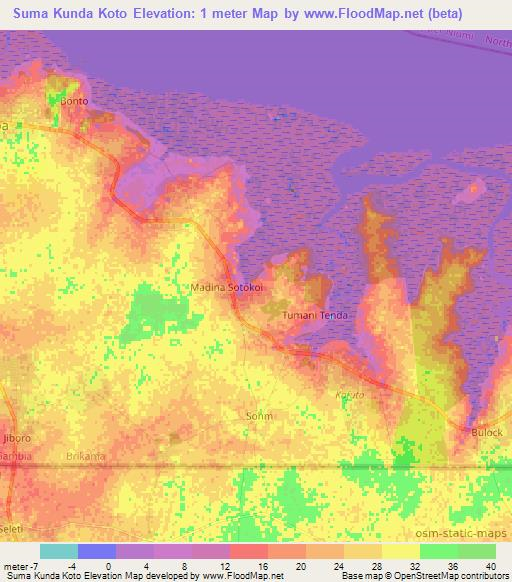 Suma Kunda Koto,Gambia Elevation Map