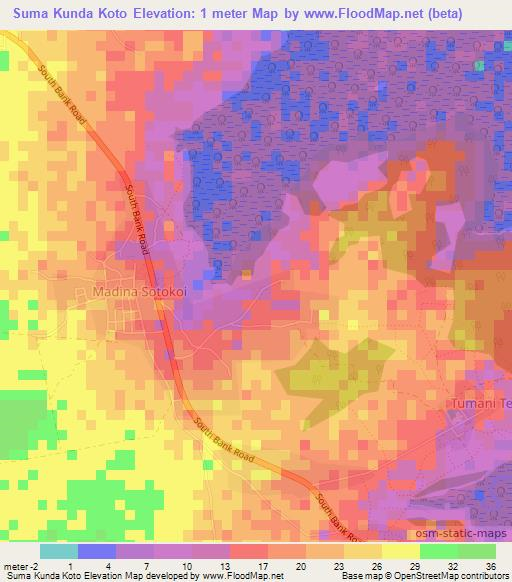 Suma Kunda Koto,Gambia Elevation Map