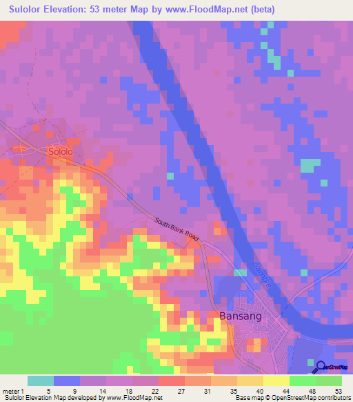Sulolor,Gambia Elevation Map