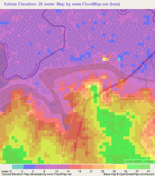 Sukuta,Gambia Elevation Map