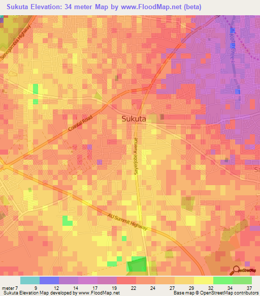 Sukuta,Gambia Elevation Map