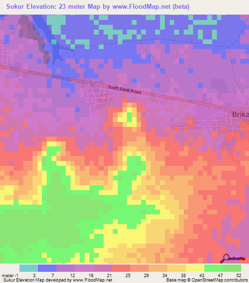 Sukur,Gambia Elevation Map