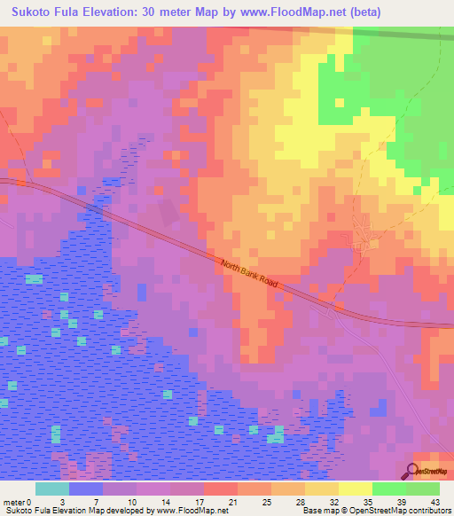 Sukoto Fula,Gambia Elevation Map