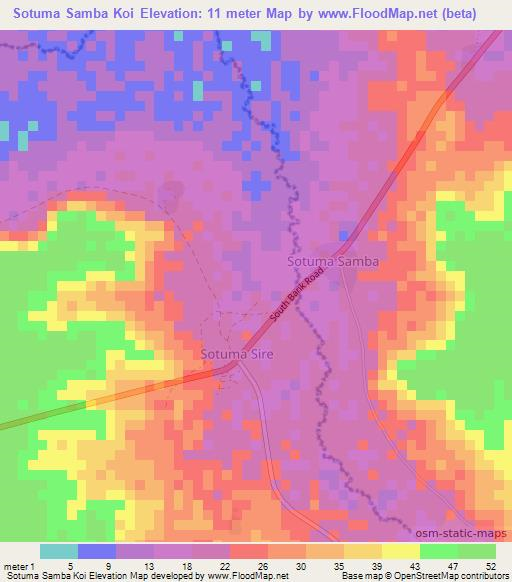 Sotuma Samba Koi,Gambia Elevation Map