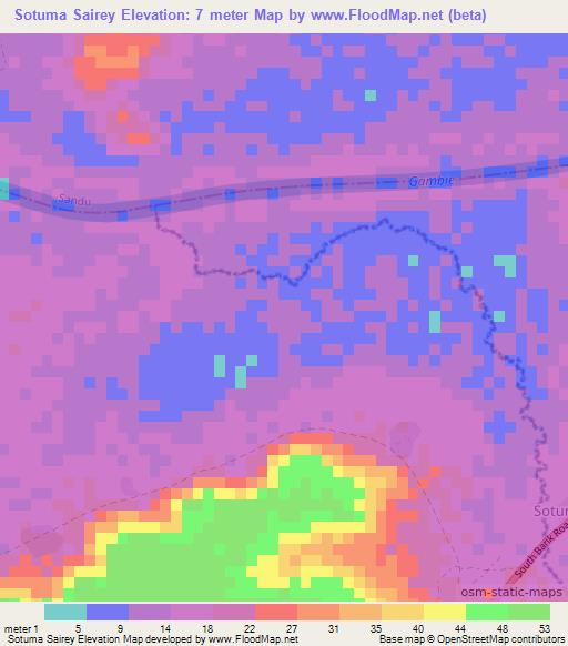 Sotuma Sairey,Gambia Elevation Map