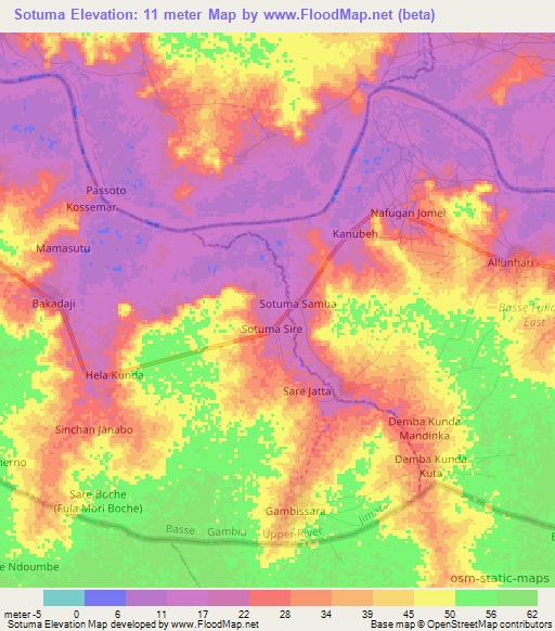 Sotuma,Gambia Elevation Map