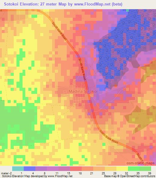 Sotokoi,Gambia Elevation Map