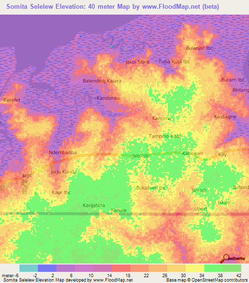 Somita Selelew,Gambia Elevation Map