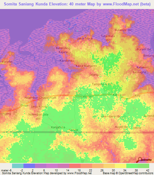 Somita Saniang Kunda,Gambia Elevation Map