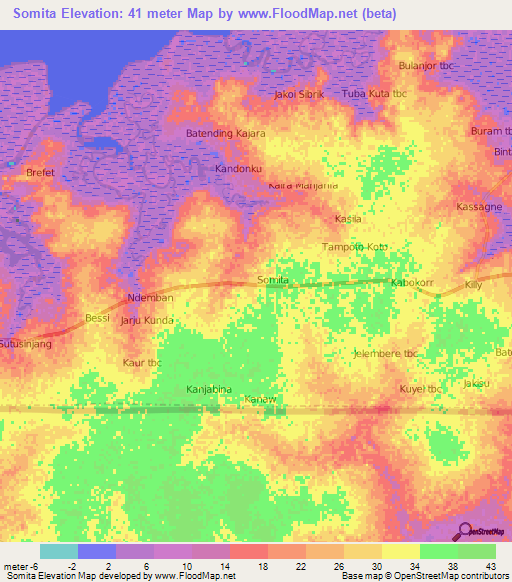 Somita,Gambia Elevation Map